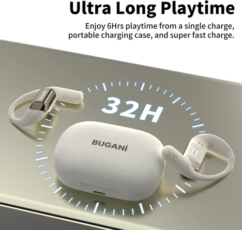 Vista 4 de BUGANI Auriculares de oreja abierta, Bluetooth 5.2 Auriculares de oreja abierta con micrófono, conversación clara ENC, sonido estéreo inmersivo
