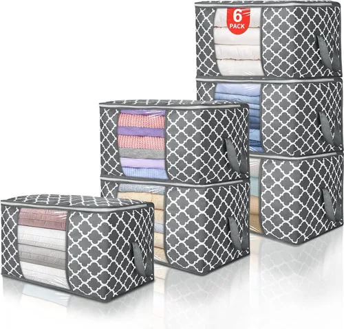 Vista 8 de Bolsas de almacenamiento grandes de 90 L, paquete de 4 contenedores de almacenamiento de ropa plegables, organizadores de armario, contenedores