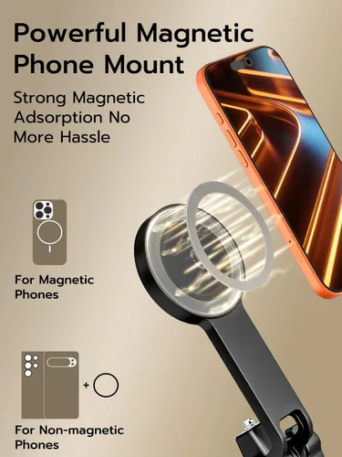 Vista 4 de USKEYVISION Trípode magnético de 69" para iPhone con luz magnética (MPT-04)