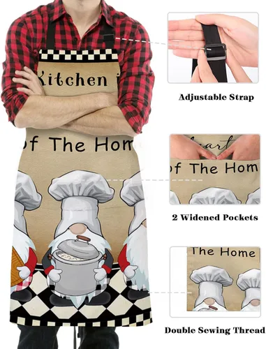 Vista 3 de Delantal de chef ajustable, delantal de cocina con bolsillos para hombres y mujeres, gnomos de cocina Cookyox9564