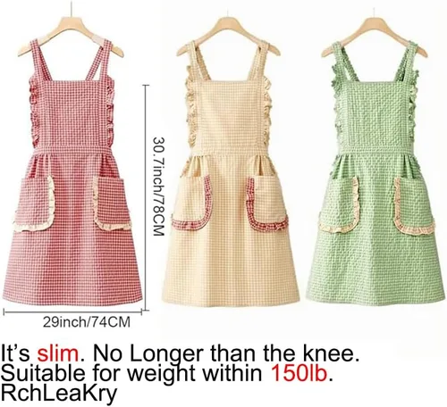 Vista 2 de Delantal de cocina pequeño con bolsillo, vestido delantal tipo pichi para mujeres, delantal de cocina de algodón, regalo para mujeres, peso dentro