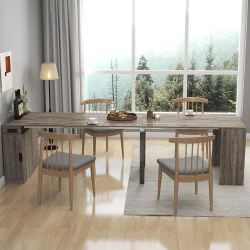 Vista 16 de SSLine Mesa de comedor rectangular extensible de 35 a 118 pulgadas, mesa de reuniones de conferencias súper larga para 6, 8, 12 personas, mesas