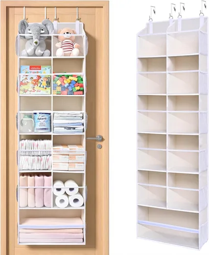 Vista 13 de ULG Organizador para colgar sobre la puerta, 5 niveles extra grande con 10 bolsillos de malla, capacidad de 100 libras, organizador de puerta Beige