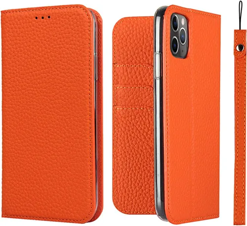 Vista 11 de iCoverCase Compatible con iPhone 11 Pro Max, funda magnética de piel auténtica con bloqueo RFID, correa para la muñeca y ranuras para tarjetas, Verde