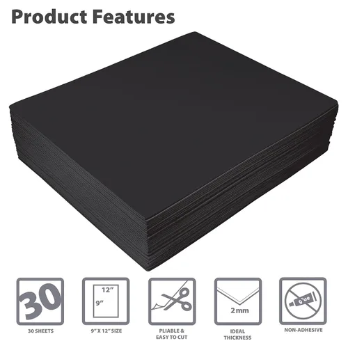 Vista 3 de Better Office Products Hojas de espuma EVA negra, paquete de 30, 0.079 in de grosor, 9 x 12 pulgadas, color negro, para artes y manualidades