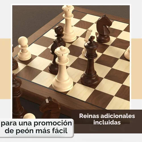 Vista 6 de doowroodni Piezas de ajedrez de madera grandes de 3.75 pulgadas con rey de lujo Staunton de madera con 2 reinas extra para juego de mesa de ajedrez