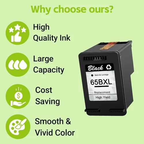 Vista 4 de 65XL 65 Cartucho de tinta negro compatible con HP Ink 65 para HP65 XL 65XL Cartucho de tinta negra para impresoras HP Envy 5000 5055 5058 5052 5014