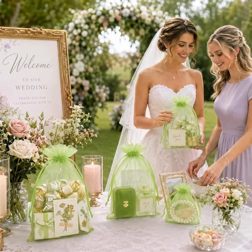 Vista 3 de FUNFERY 100 bolsas de organza transparente verde manzana de 4 x 6 pulgadas Manzana Verde (Apple Green)