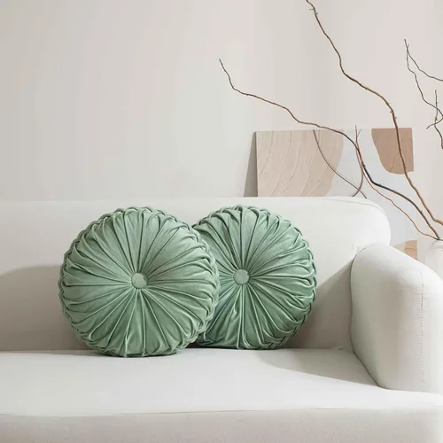 Vista 31 de HIG - Juego de 2 almohadas decorativas plisadas redondas de terciopelo verde manzana