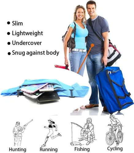 Vista 44 de Bolsa de cintura ultrafino con ranuras c/visualización para tarjeta de crédito, para deportes, aire libre, correr, caminar, viajes.