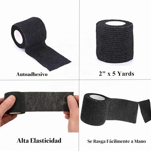 Vista 3 de Yuelong 24pcs Tattoo Grip Cover Wrap 2" x 5 yardas Cinta autoadhesiva negra Negro 24