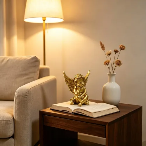 Vista 8 de Artgenius Figura de ángel pequeña de 4 pulgadas, figuras y estatuas de ángel doradas, escultura de ángel decorativa moderna para el hogar, oficina