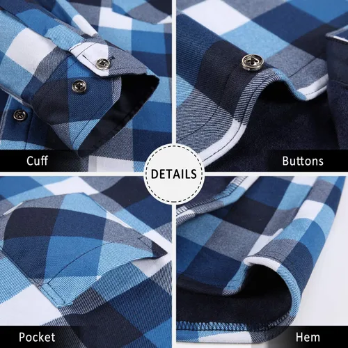 Vista 3 de Camisas de manga larga para hombre, térmicas acolchadas para el trabajo, camisas cálidas con forro acolchado de franela pesado a cuadros