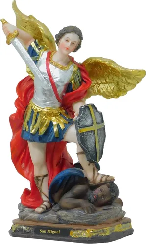 Vista 2 de Mrcjsales - Figura religiosa de resina de Arcángel de San Miguel, decoración del hogar, regalo sagrado de 8 pulgadas de alto, San Miguel