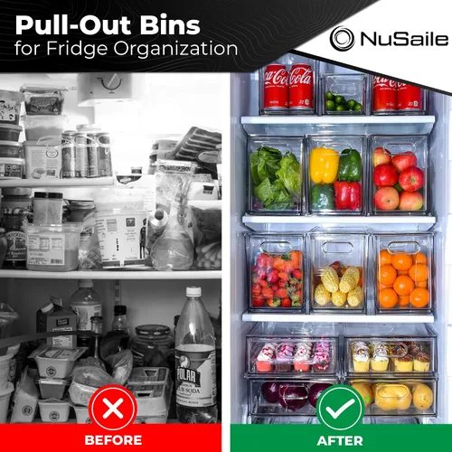 Vista 5 de Contenedores organizadores apilables para refrigerador, cajones extraíbles con asas, contenedores de almacenamiento de verduras y frutas