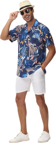 Vista 4 de MCEDAR Hawaiian Shirt for Men Regular Fit Short Sleeve Button Down Summer Beach Tropical Aloha Shirts S-3XL