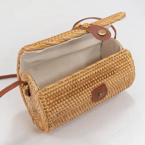 Vista 3 de Bolsa de playa para mujer, bolso cruzado de ratán tejido a mano