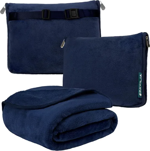 Vista 17 de PAVILIA Almohada Manta de Viaje, Manta Suave de Avión Conjunto Combo 2 en 1, Manta de Avión Compacta Empacable, Esenciales de Vuelo Almohada de Negro