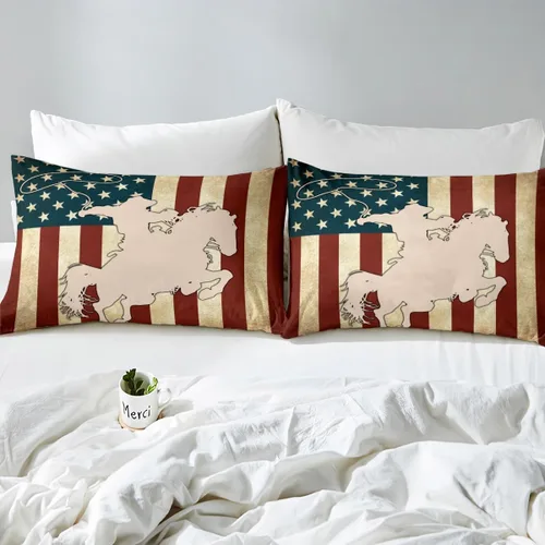Vista 5 de Juego de ropa de cama de silueta de caballo vaquero, tamaño individual, sábana bajera ajustable de microfibra suave de microfibra suave con diseño