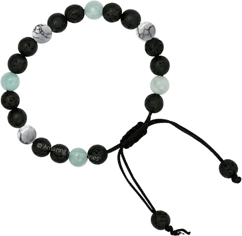 Vista 5 de Amazing Gemstone Pulsera de control de ira – Howlita Amazonita Lava Juego de pulseras para hombres y mujeres, curativa, calmante, ansiedad, alivio