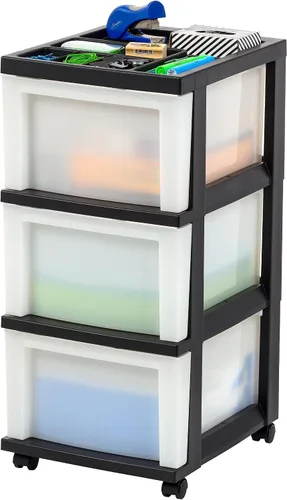 Vista 8 de IRIS USA Organizador de almacenamiento de plástico, movible con ruedas y 3 cajones, para el aula, artículos de manualidades, tocador, armario, baño