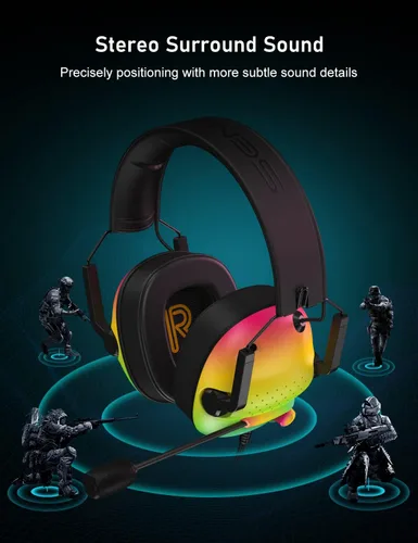 Vista 2 de SENZER SG500 Surround Sound Pro - Auriculares para juegos con micrófono con cancelación de ruido, acolchado de espuma viscoelástica suave