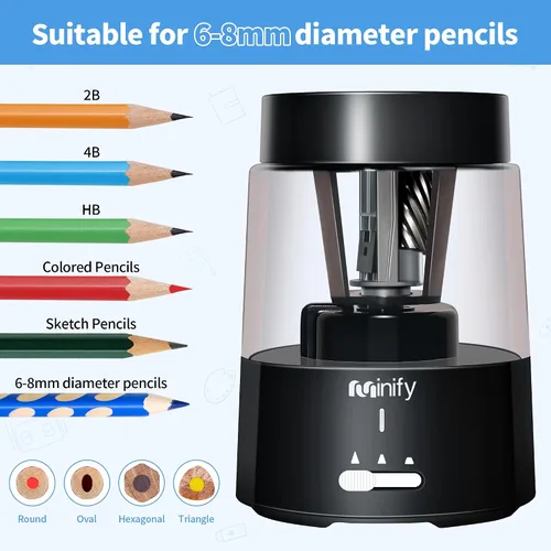 Vista 6 de Sacapuntas eléctrico, sacapuntas de lápiz, hoja resistente recargable con batería, sacapuntas para lápices de colores de 6-8 mm, parada automática