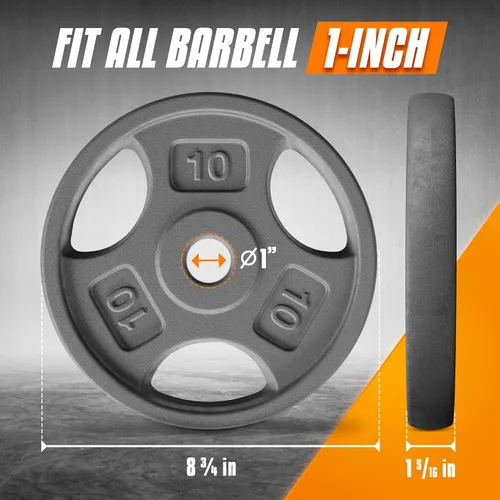 Vista 2 de Yes4All Placas de peso de agarre estándar de 1 pulgada, hierro fundido con varios tamaños de 2.5 libras a 35 libras para entrenamiento de fuerza