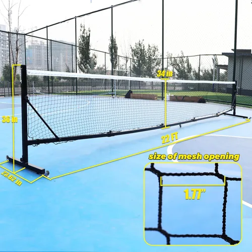 Vista 3 de Seliyoo Red de pickleball portátil con ruedas, torneo de 22 pies, cabrestante de mano galvanizado, poste resistente, juego de red de bolas