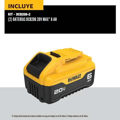 Vista 2 de DeWalt DCB206-2 20V máx 6.0Ah batería de ion de litio, 2