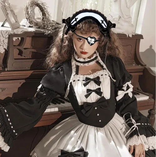 Vista 2 de LaVenty Lolita Accesorios de encaje Lolita Diadema Lolita Maid tocado Vintage Lolita Cosplay Fiesta Accesorios para el cabello