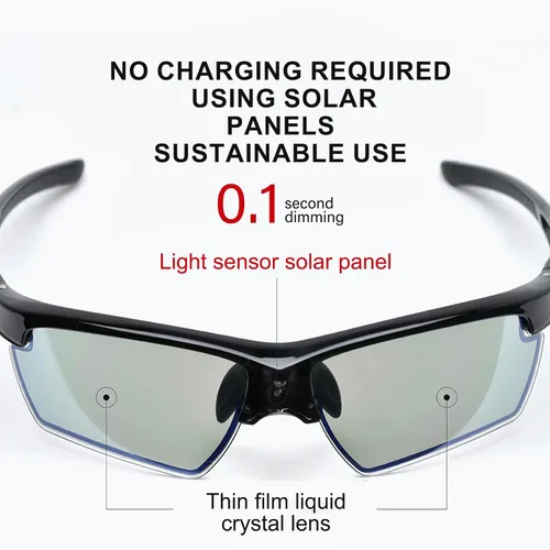 Vista 3 de Gafas de sol adaptativas accionadas por energía solar, lentes polarizadas fotocrómicas rápidas electrocrómicas 0.1s, gafas UV400 para los deportes