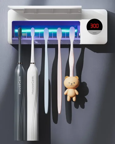 Vista 7 de Soporte para cepillo de dientes para baño montado en la pared, recargable Negro