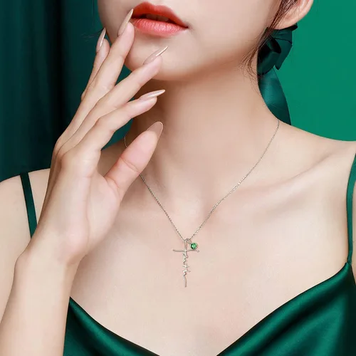 Vista 4 de PRAYMOS - Collar de plata de ley 925 con dije de cruz lateral, para mujer, ópalo sintético, cadena de 18 pulgadas y extensor ajustable de 2 pulgadas