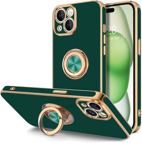 Vista 19 de Hython Funda para iPhone 15 con Soporte de Anillo, Soporte de Anillo Giratorio de 360° Soporte Magnético, Borde Chapado en Oro Rosa Cubierta Suave