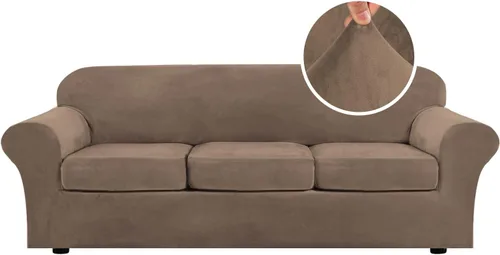 Vista 70 de H.VERSAILTEX - Funda elástica para sofá de 2 piezas, funda protectora de terciopelo, suave, con parte inferior elástica, con un ancho de hasta 49