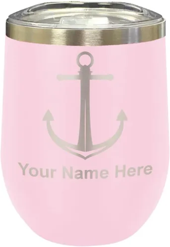 Vista 14 de LaserGram Vaso de vino de acero inoxidable de doble pared, ancla de barco, grabado personalizado incluido (negro)