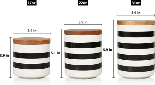 Vista 2 de Juego de 3 recipientes de cerámica Sunddo para encimera de cocina con tapa de bambú para café, azúcar y té