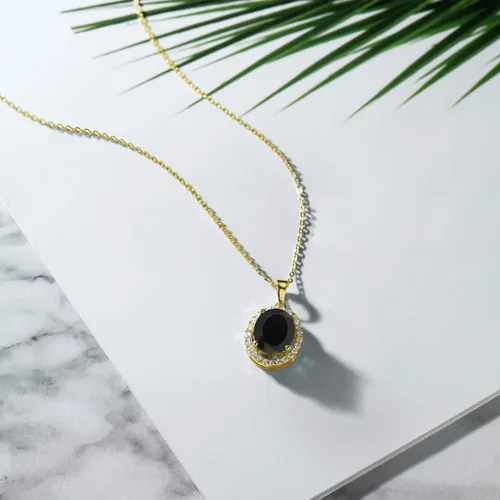 Vista 3 de Gem Stone King Collar con colgante de plata chapada en oro amarillo de 18 quilates de 0.433 x 0.354 in con piedra natal ovalada para mujer