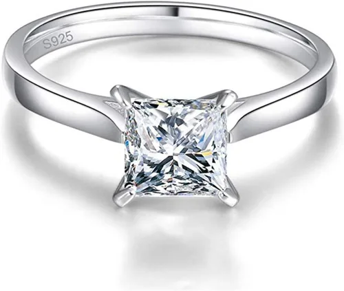 Vista 2 de Anillo de plata de ley 925 con circonita cúbica de corte princesa de 1.5 quilates para mujer
