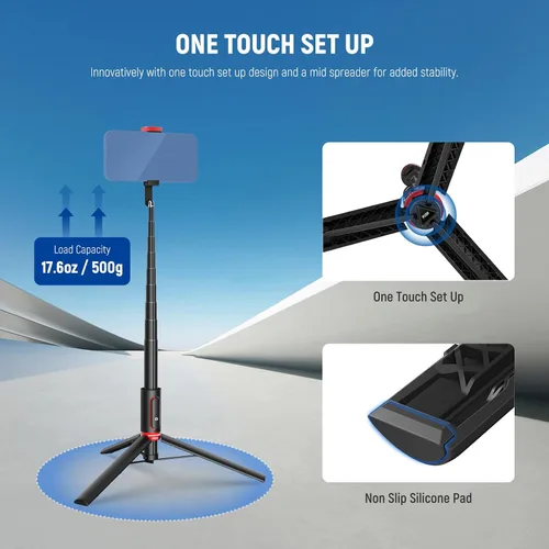Vista 5 de NEEWER Basics PA991 Trípode selfie stick compatible con iPhone Samsung Android, trípode portátil de metal de 147 cm, ligero para viajes, soporte
