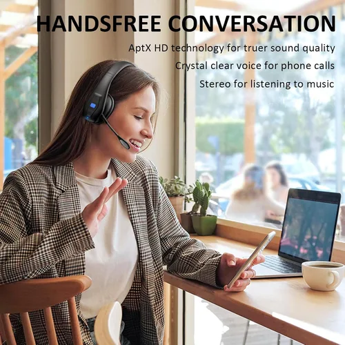 Vista 6 de Conambo Auriculares Bluetooth con cancelación de ruido V5.1, 35 horas de tiempo de conversación HD, CVC8.0, micrófono dual manos libres, auriculares