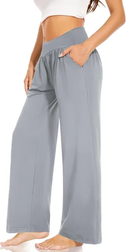 Vista 2 de Pantalones de yoga de pierna ancha para mujer, cintura alta, holgados, casuales, cómodos, para descansar, palazzo, pijamas con bolsillos