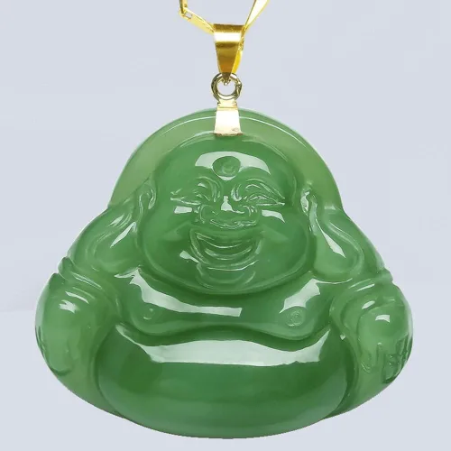 Vista 4 de Colgante de Buda de jade, collar de jade verde genuino para hombres y mujeres, jaspe hetiano, joyería de regalo de buena suerte, Piedra, Jade