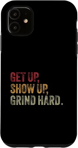 Vista 5 de iPhone 14 Levántate, presente, muele duro. Funda motivacional para hombres y mujeres