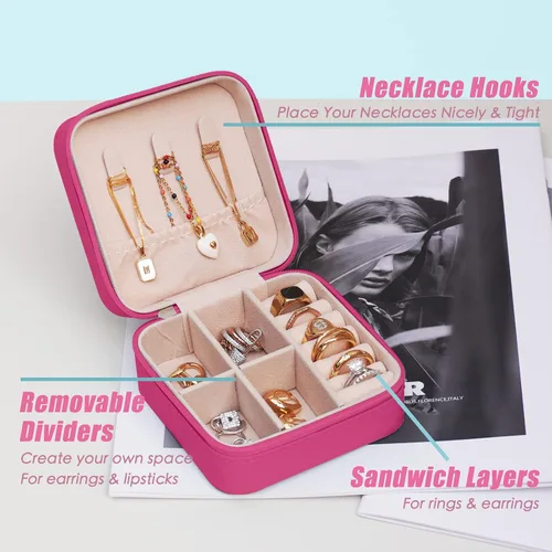 Vista 3 de BeBeGee Joyero de viaje, mini organizador de viaje portátil, pequeñas cajas de joyería para mujeres, regalos de dama de honor y accesorios