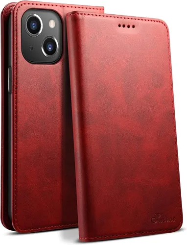 Vista 9 de SINIANL Funda compatible con iPhone 13, funda tipo cartera para iPhone 13 con soporte para tarjetas, funda plegable de cuero con función atril