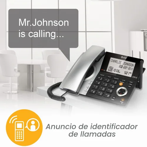 Vista 4 de AT&T CL84107 DECT 6.0 Teléfono expandible con cable/inalámbrico con bloqueador de llamadas inteligente, negro/plata con 1 auricular
