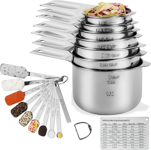 Vista 10 de Juego de tazas y cucharas medidoras de cobre, juego de tazas y cucharas medidoras de acero inoxidable, taza métrica y estadounidense 7 medida y 9