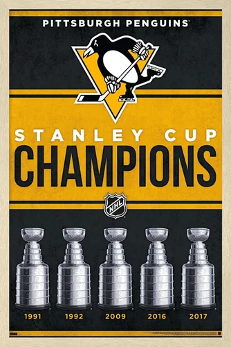 Vista 7 de Trends International NHL Pittsburgh Penguins - Póster de pared Champions 23, 14.72 x 22.37 pulgadas, versión enmarcada de madera de granero Versión